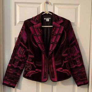 Vtg Nygard Magenta Patterned Blazer with brown lining. Stunning.